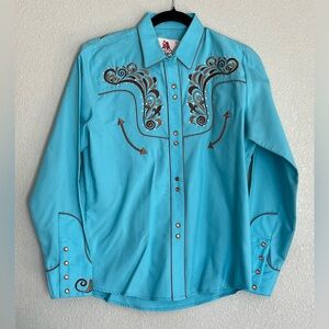 VTG Woman Rangers Original Western Embroidered Cowgirl Medium Snap Long Sleeve